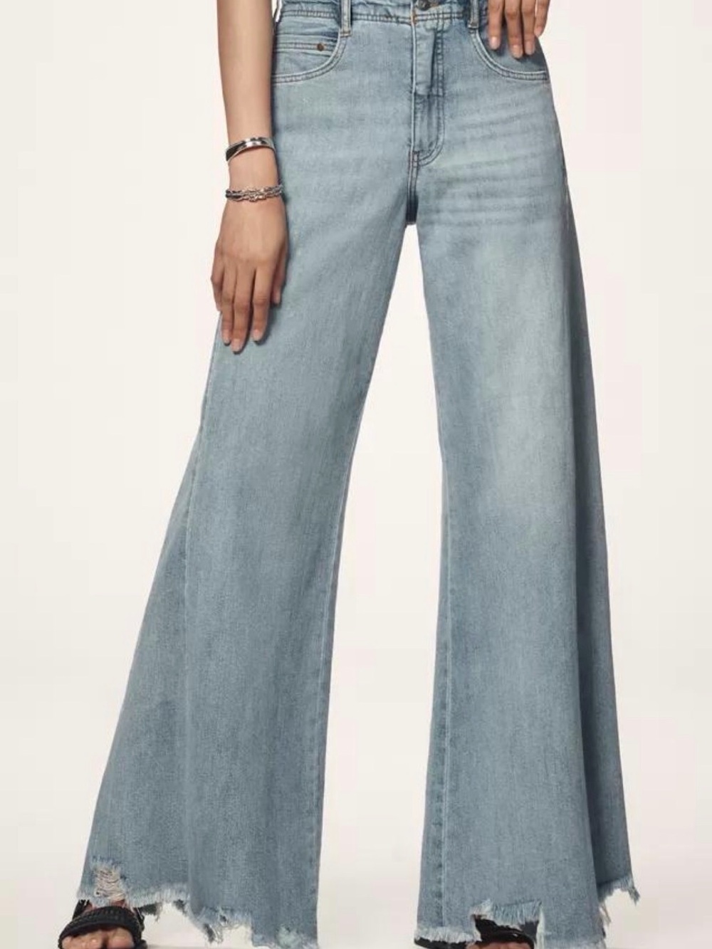 Pilcro Anthropologie Light Wash Wide Leg Frayed Hem Jeans Size 29